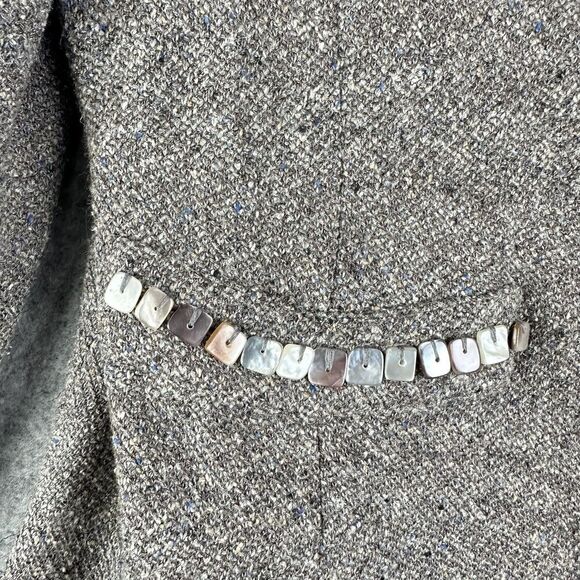 St John Sweater Wool Blend Cardigan Womens 8 Taupe Fleck Full Zip Beaded Blazer - Picture 5 of 16